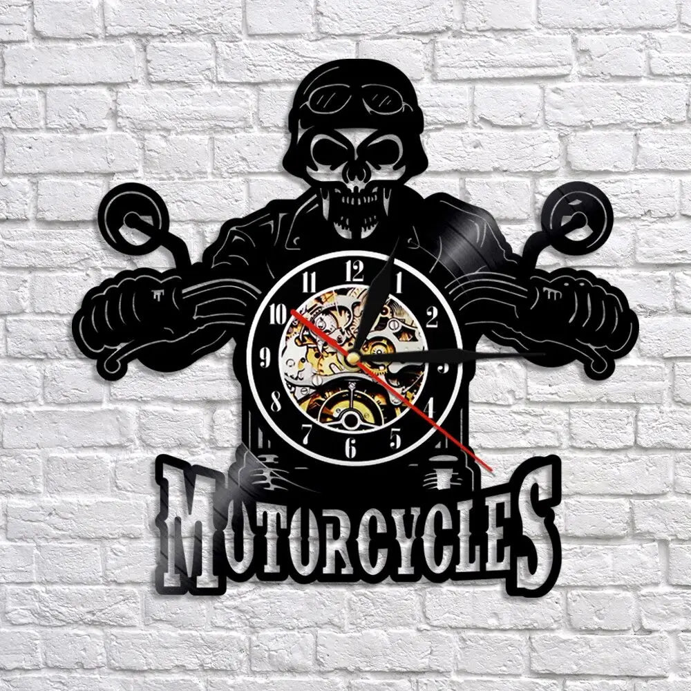 Horloge Vinyle Tête de Mort Biker LED - Horloge LED