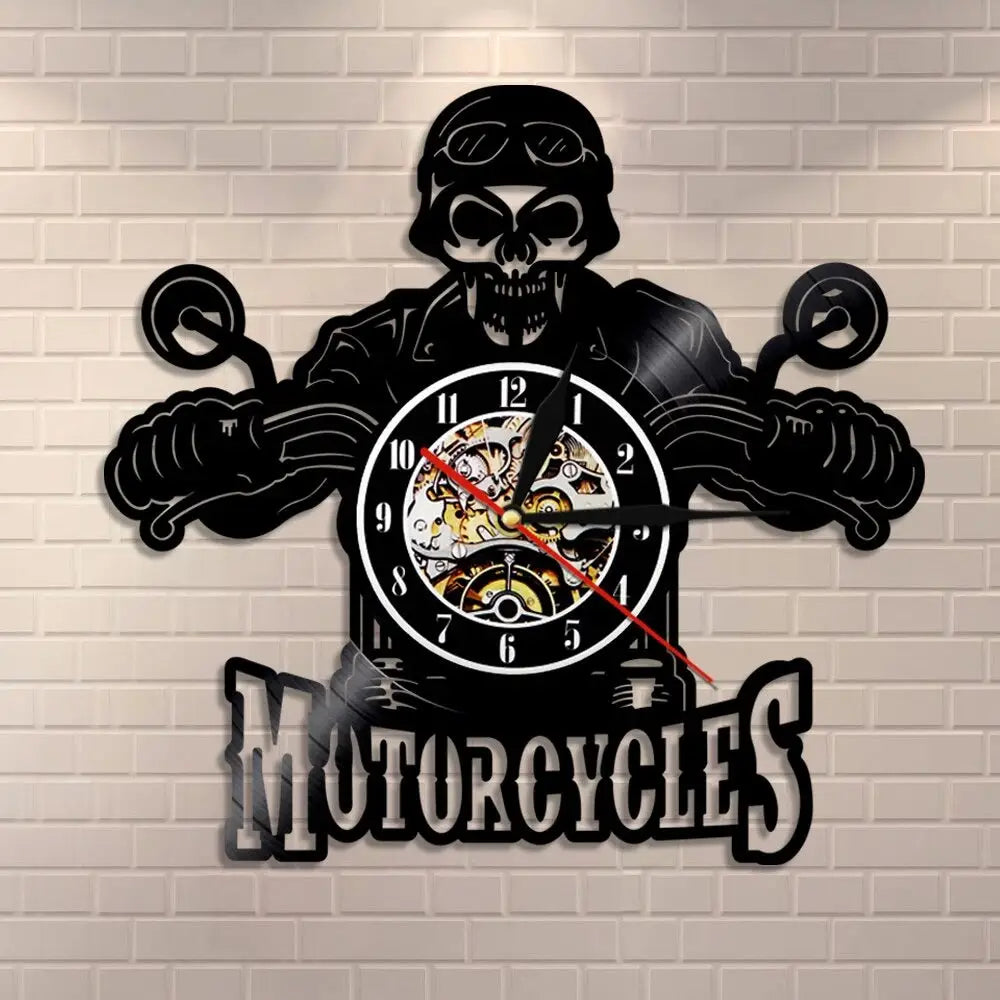 Horloge Vinyle Tête de Mort Biker LED - Horloge LED