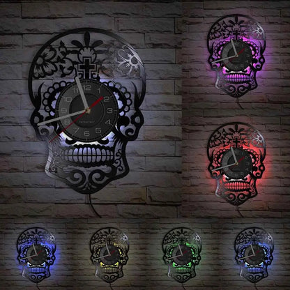 Horloge Vinyle Tête de Mort Mexicaine LED - Horloge LED