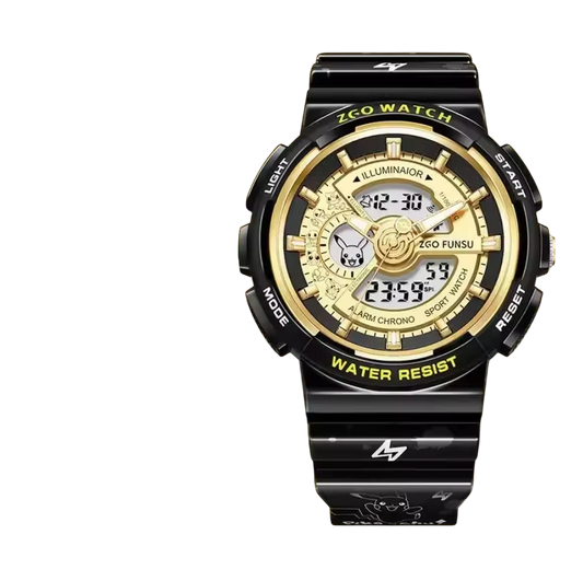 Montre Pikachu noire & dorée – Double affichage analogique et numérique