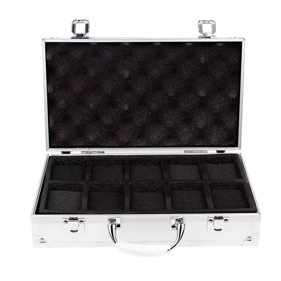 Boîte à montres en aluminium – 10 emplacements avec coussinets