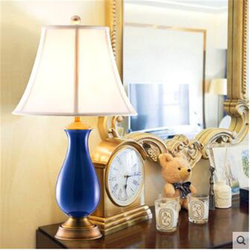 Lampe Vintage Bleu et Blanc en Cuivre et Acier Inoxydable