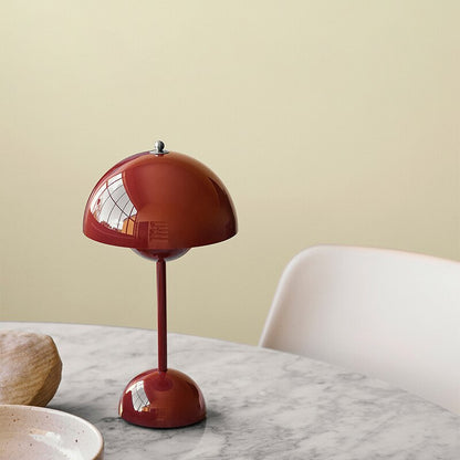 Lampe de Bureau Vintage Rouge en Cuivre et Bois Flotté