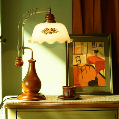 Lampe Vintage Américaine en Métal et Bois - Élégance Florale Verdi