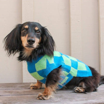 Trendy Dog SWEATER - Green & Blue Checkered Wzór „Have A Nice Day” - Lucy & Co