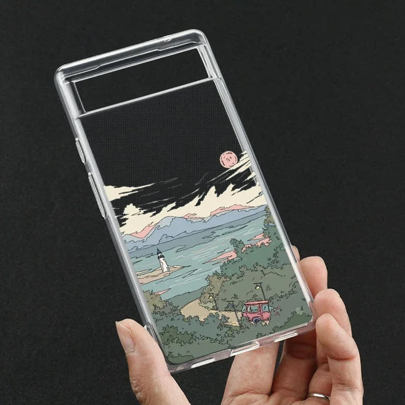 Coque Transparente Paysage d'Anime Japonais pour Google Pixel