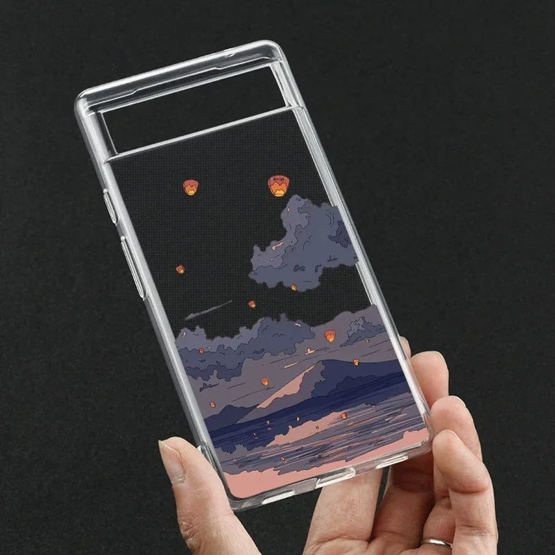 Coque Transparente Paysage d'Anime Japonais pour Google Pixel