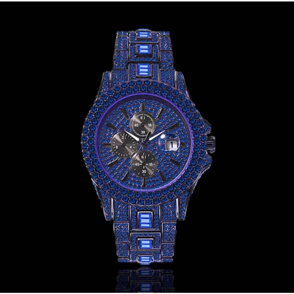 Montre chronographe bleue plaquée noire | Saphir - Passeport Cases