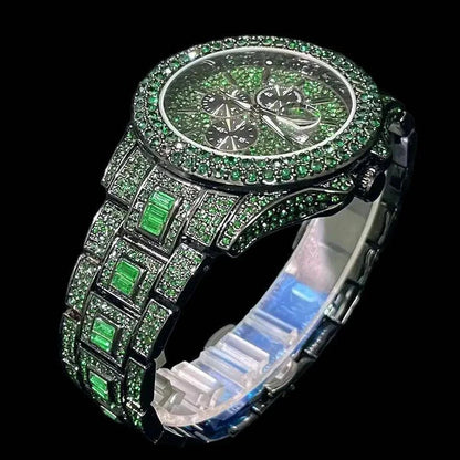 Montre chronographe verte plaquée noire | émeraude - Passeport Cases