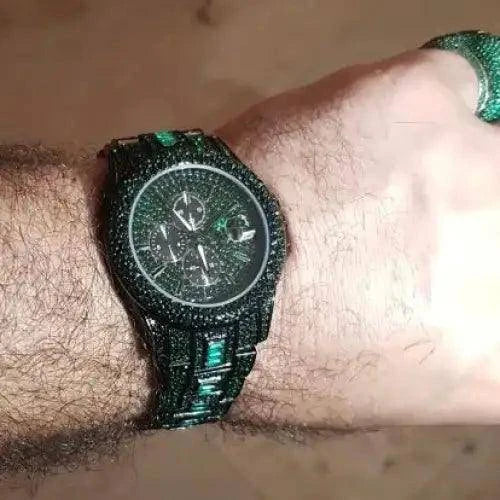 Montre chronographe verte plaquée noire | émeraude - Passeport Cases