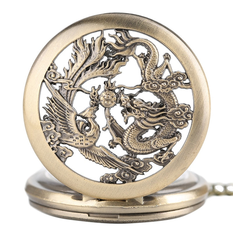 Montre Femme Vintage avec Motif Dragon et Fenghuang en Bronze