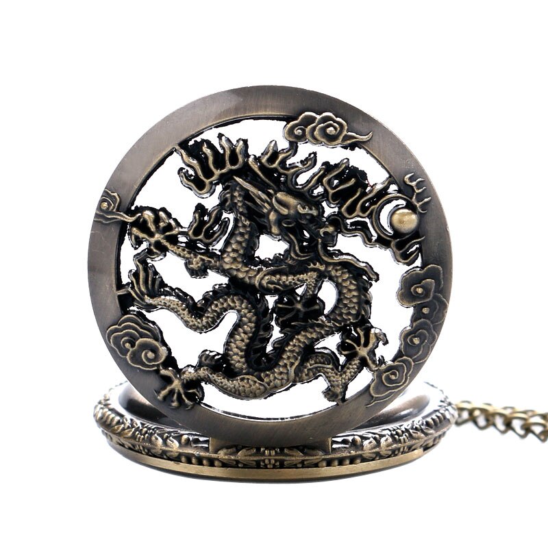 Montre de Poche Vintage Noir avec Motif Dragon