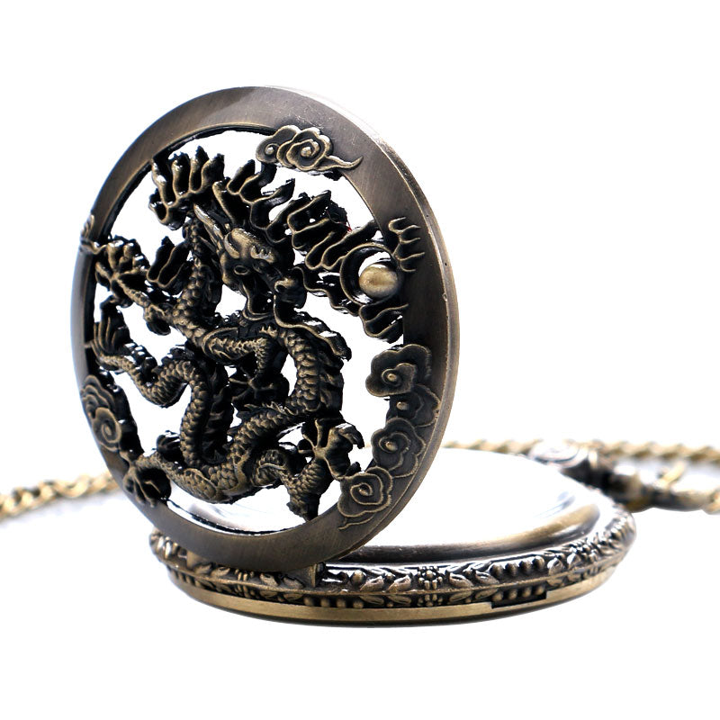 Montre de Poche Vintage Noir avec Motif Dragon