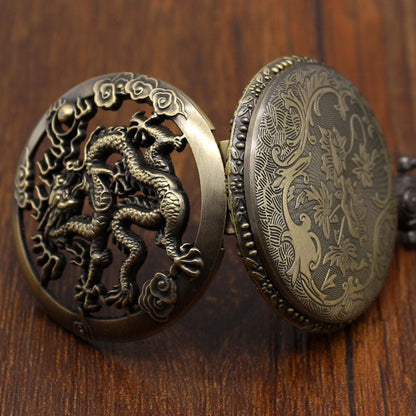 Montre de Poche Vintage Noir avec Motif Dragon