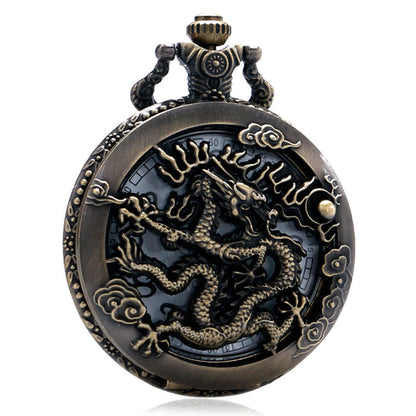 Montre de Poche Vintage Noir avec Motif Dragon