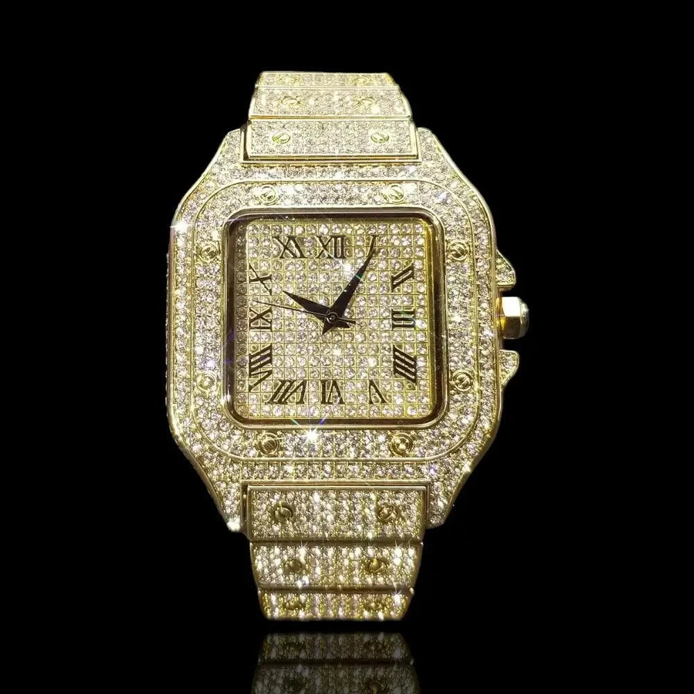 Montre King Square Fully iced out plaquée or - Passeport Cases