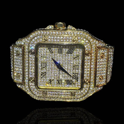 Montre King Square Fully iced out plaquée or - Passeport Cases