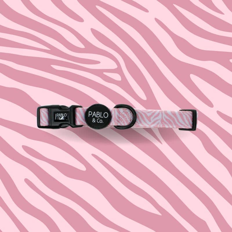 Dog necklace in pink zebra fabric - Comfort and style by Pablo & Co