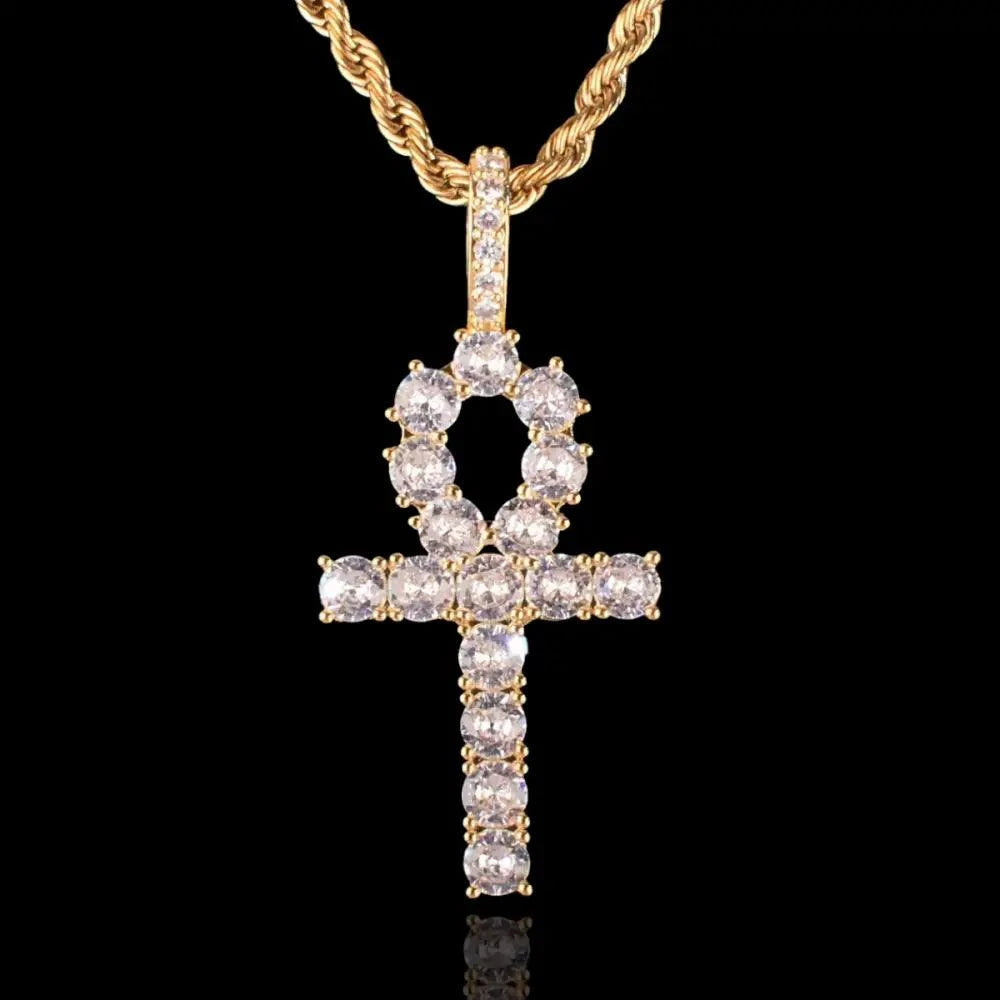 Pendentif Croix Ankh Diamant Plaqué Or - Passeport Cases