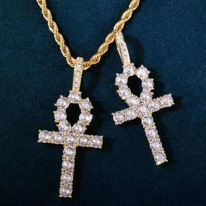 Pendentif Croix Ankh Diamant Plaqué Or - Passeport Cases