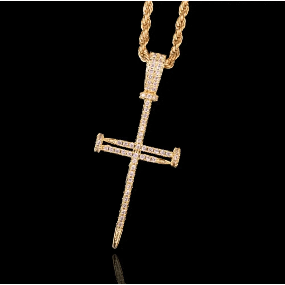 Pendentif croix clou glacé plaqué or - Passeport Cases