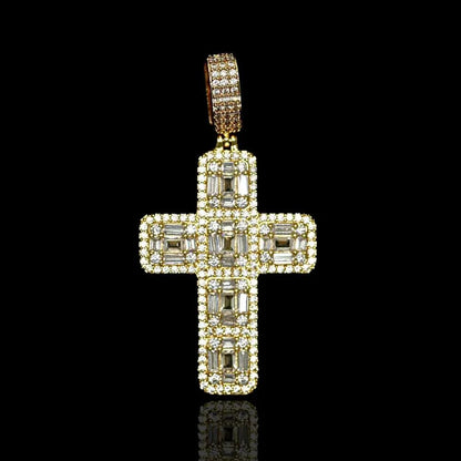 Pendentif croix diamant baguette plaqué or - Passeport Cases