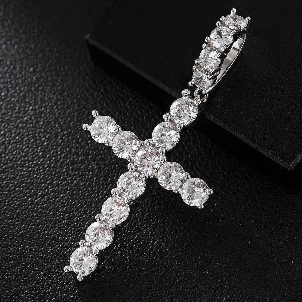 Pendentif croix diamant moissanite argent - Passeport Cases