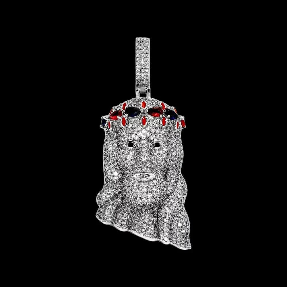 Pendentif Jésus de qualité supérieure avec diamants de laboratoire rubis / saphir - Passeport Cases