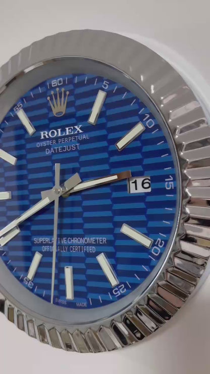 Horloge Murale Rolex Datejust Bleu Royal & Argent – Élégance Vibrante 💎
