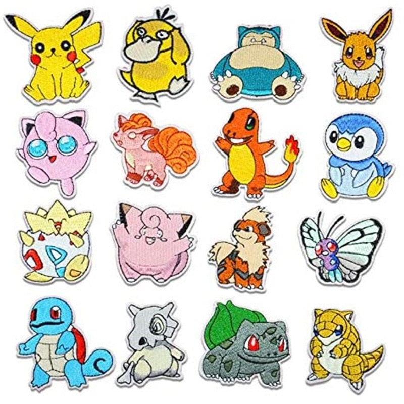 Ensemble de 16 Patchs en Tissu Pokémon à Coudre