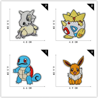 Ensemble de 16 Patchs en Tissu Pokémon à Coudre