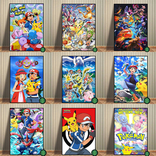 Affiche artistique Pokémon : Ash, Pikachu et amis