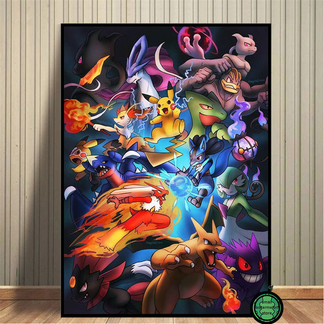 Affiche artistique Pokémon : Ash, Pikachu et amis