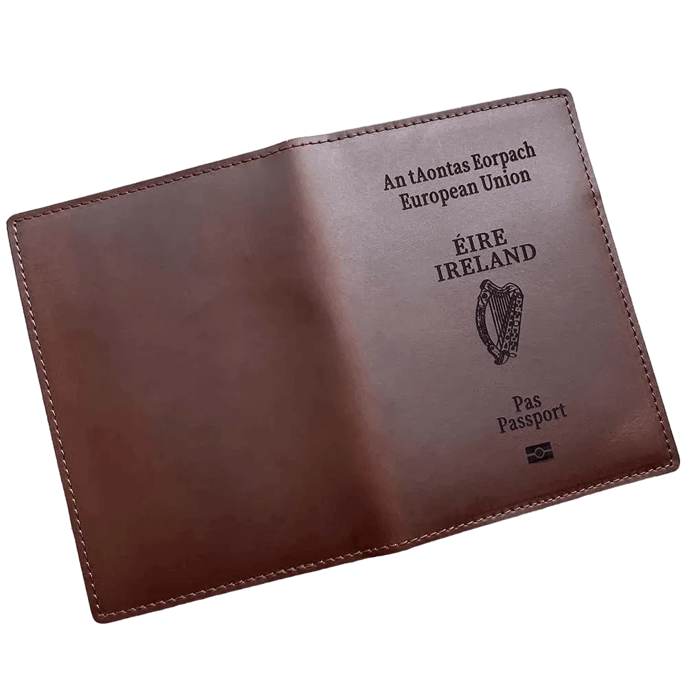 Protège-Passeport en Cuir Véritable Inspiré du Passeport Irlandais - Passeport Cases