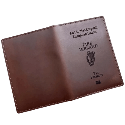 Protège-Passeport en Cuir Véritable Inspiré du Passeport Irlandais - Passeport Cases