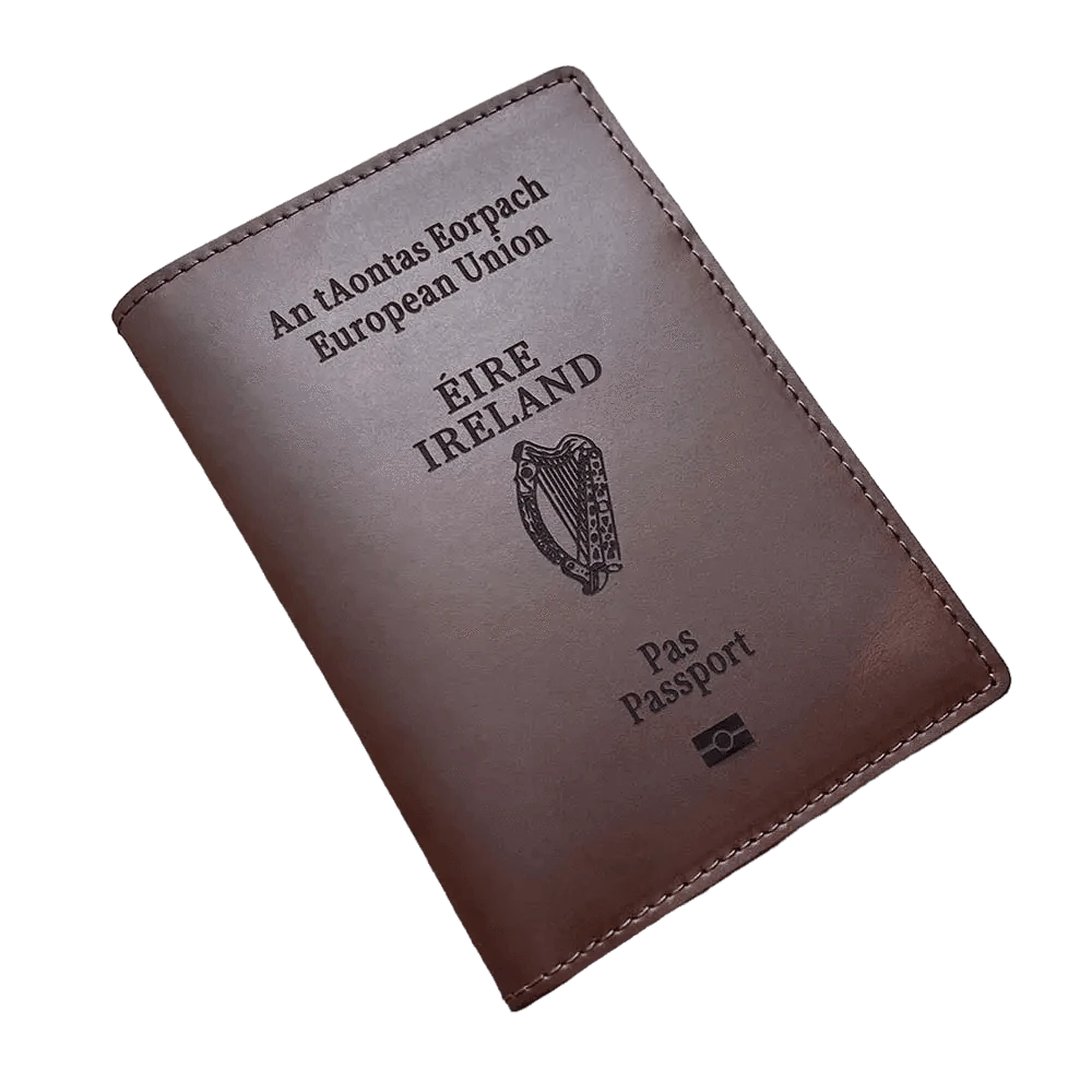 Protège-Passeport en Cuir Véritable Inspiré du Passeport Irlandais - Passeport Cases