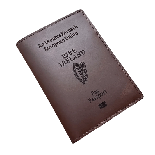 Protège-Passeport en Cuir Véritable Inspiré du Passeport Irlandais - Passeport Cases