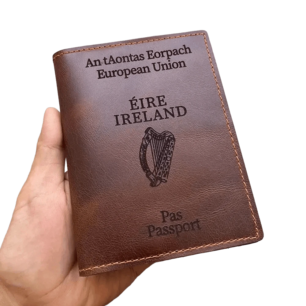 Protège-Passeport en Cuir Véritable Inspiré du Passeport Irlandais - Passeport Cases