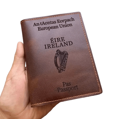 Protège-Passeport en Cuir Véritable Inspiré du Passeport Irlandais - Passeport Cases