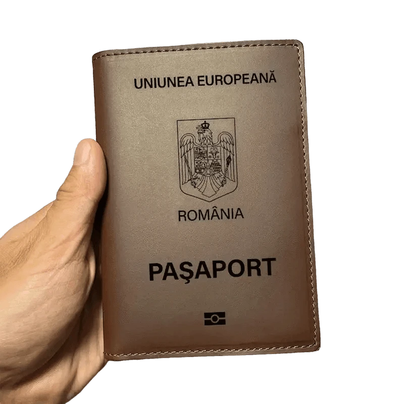 Protège passeport Roumain (En cuir véritable) - Passeport Cases