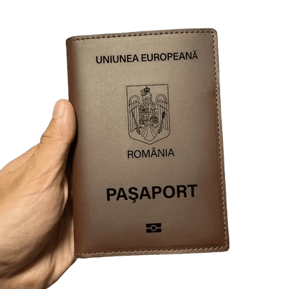 Protège passeport Roumain (En cuir véritable) - Passeport Cases