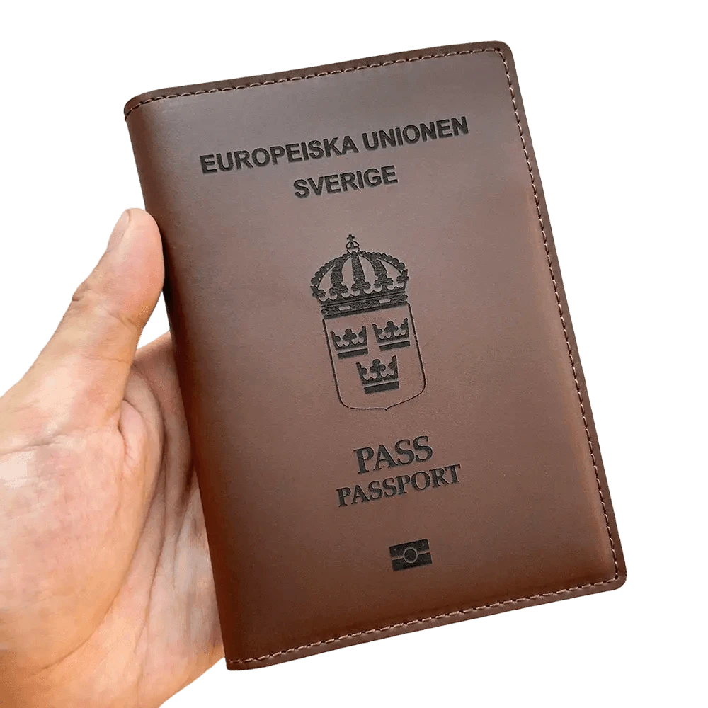 Protège passeport Suédois (En cuir véritable) - Passeport Cases