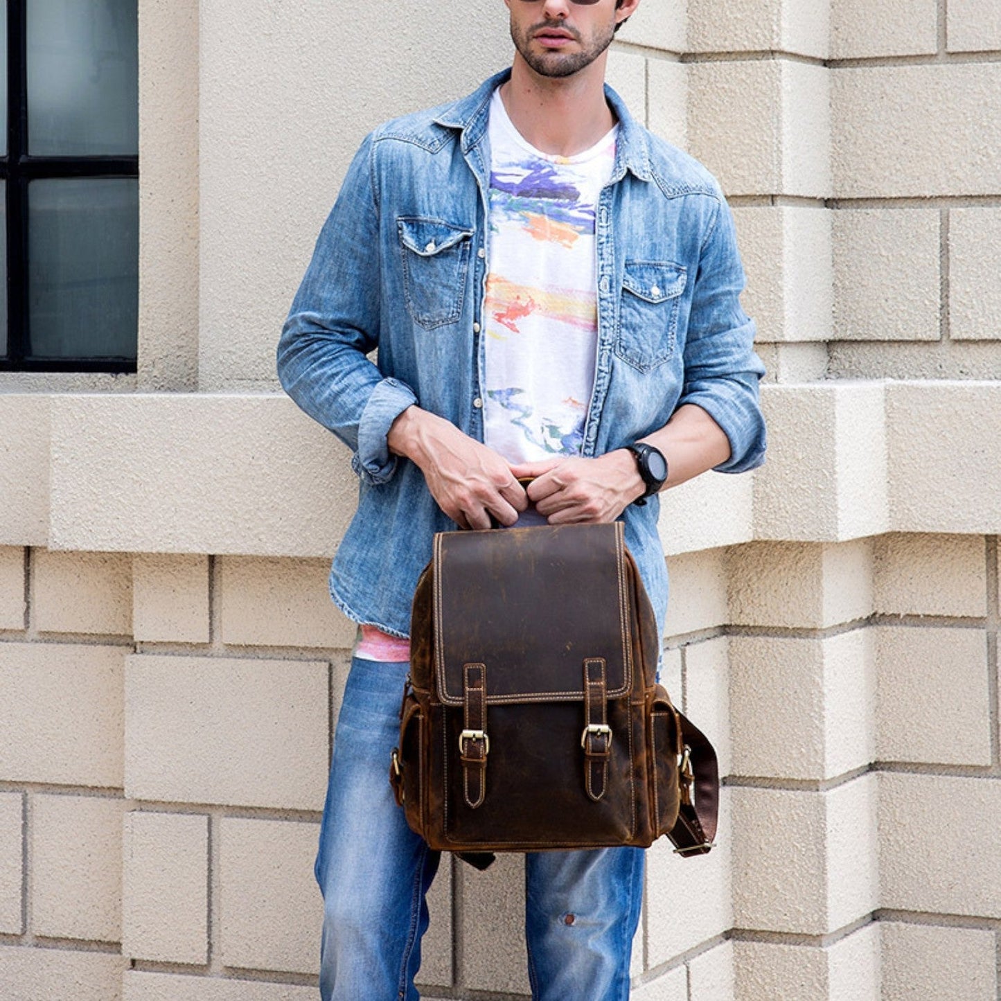 Sac à dos vintage en cuir pour homme