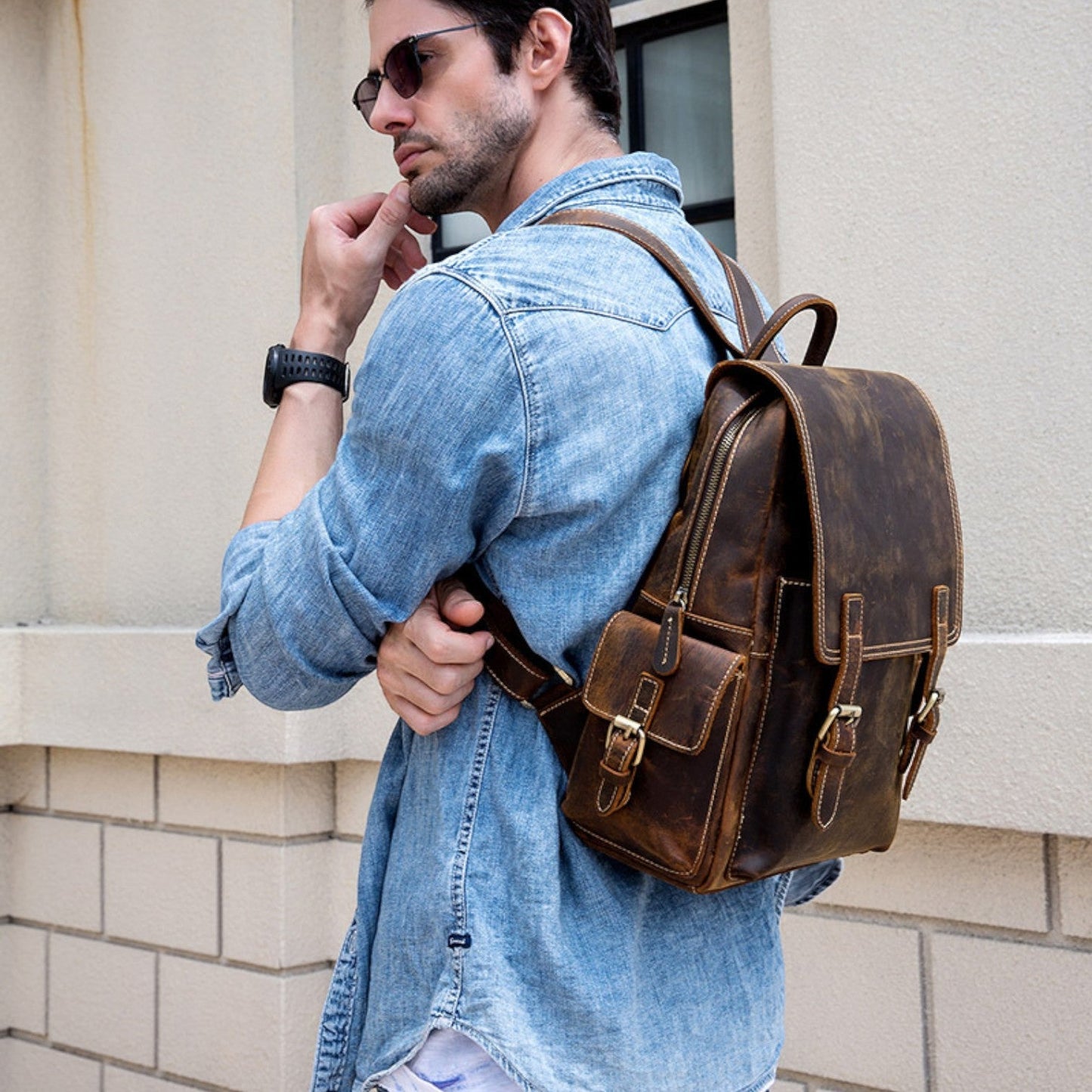 Sac à dos vintage en cuir pour homme