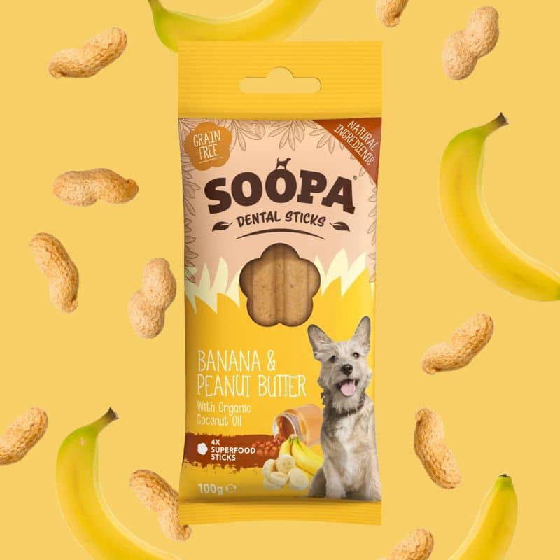 Dentonnets veganos para cães - sabor de banana e manteiga de amendoim, cereais