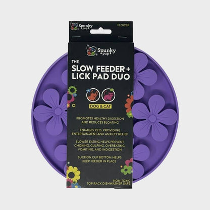 Slow feeder & lick pad Spunky Pup fleurs violet : tapis de léchage et gamelle anti-glouton pour chien et chat 