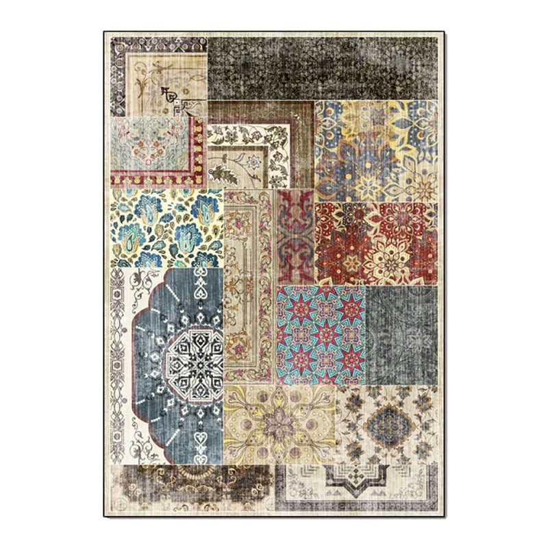 Tapis de salon vintage gris rectangulaire chic