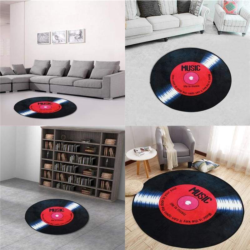 Tapis Rond Antidérapant en Vinyl Imprimé et Tissu Souple