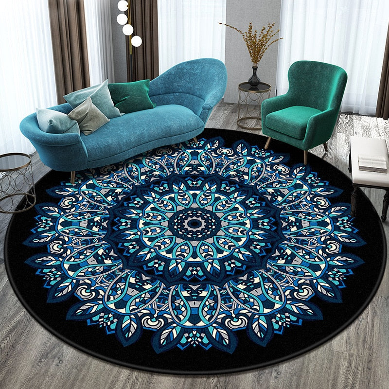 Tapis Rond Vintage Bleu