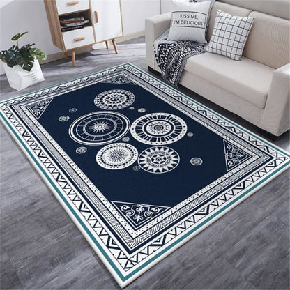 Tapis Vintage Bleu Élégant aux Motifs Géométriques